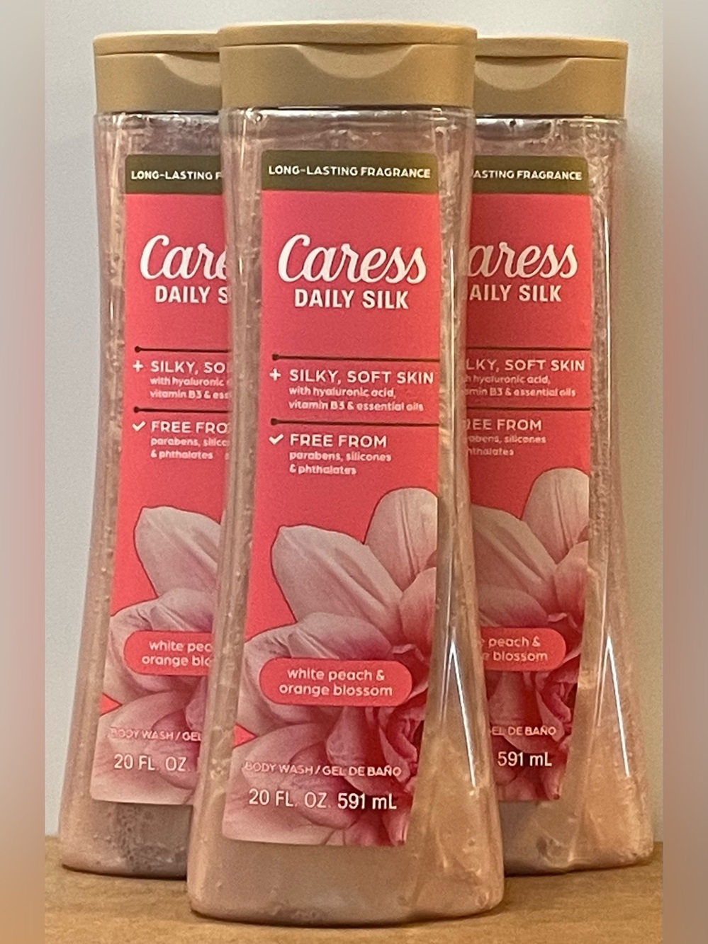 Caress Daily Silk White Peach & Orange Blossom Body Wash — (Pack of 3)